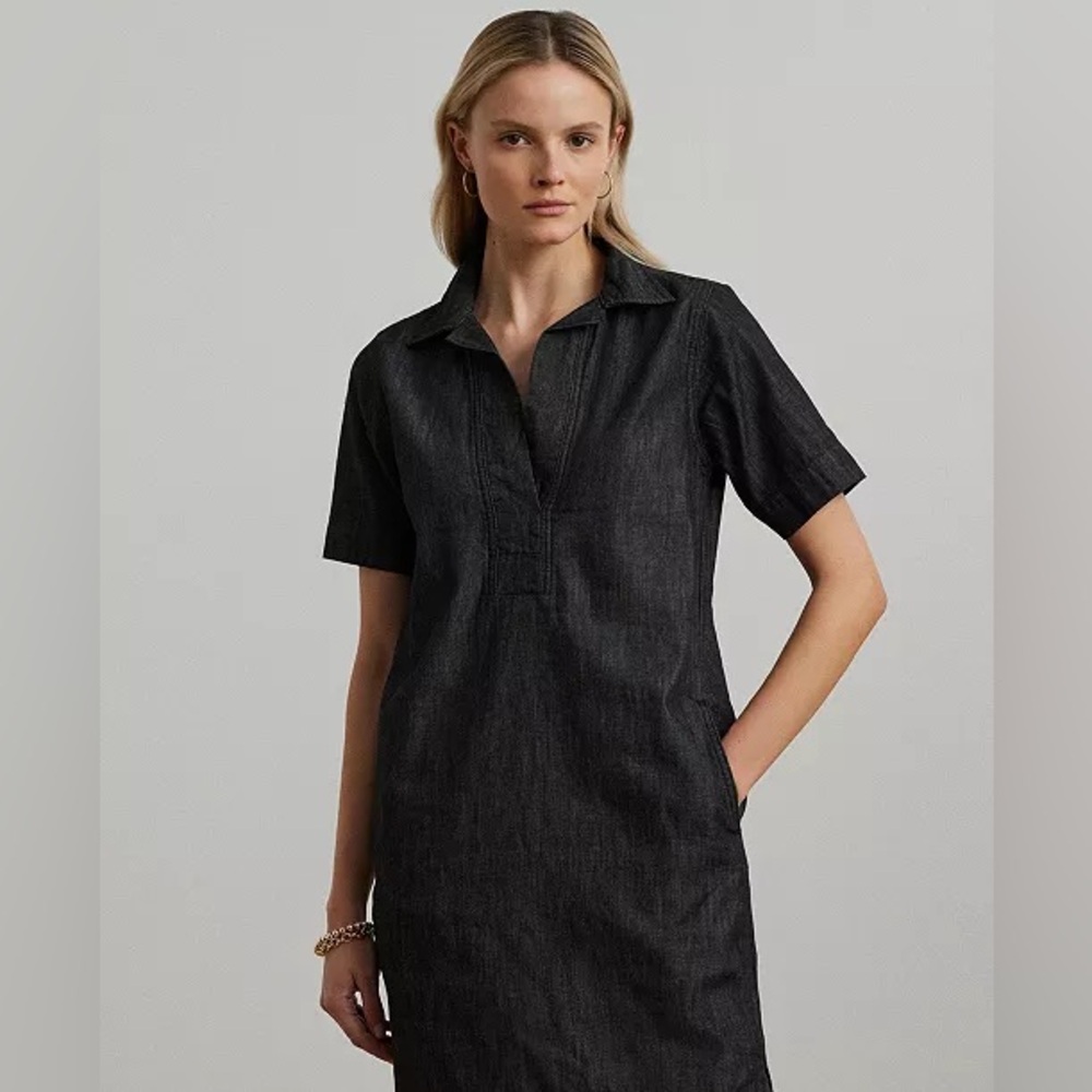 Lauren Ralph Lauren Dark Denim 100% Cotton Shift Shirt Dress size small - Picture 2 of 7